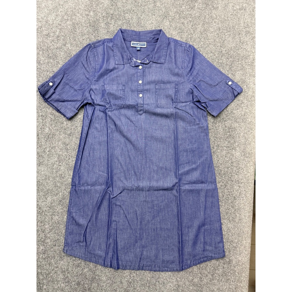 Karen Scott Womens Large Medium Wash Blue Woven Shirt Dress Short Sleeve NWT